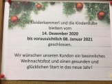 Kleiderkammerl und Kinderstube bis voraussichtlich 08. Januar 2021 geschlossen
